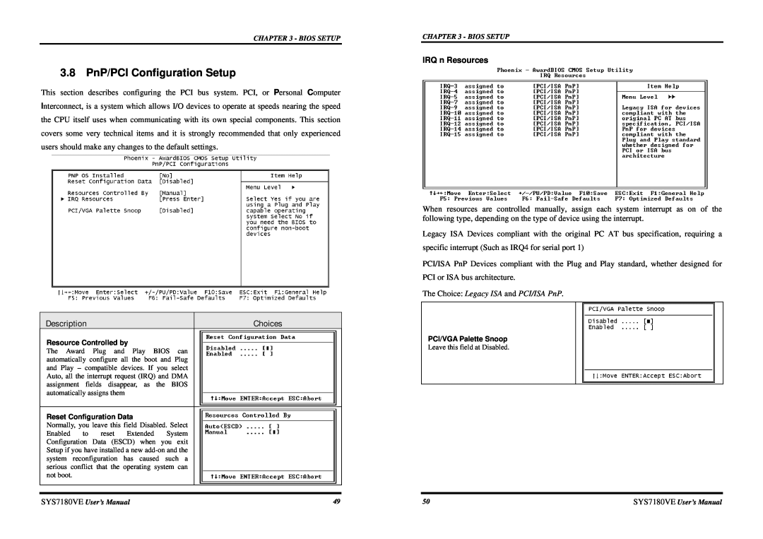 Intel SYS7180VE user manual 3.8 PnP/PCI Configuration Setup, Description, Choices 