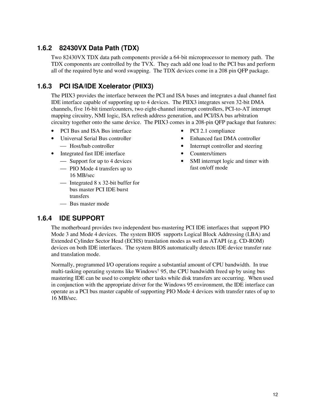 Intel TE430VX manual 2 82430VX Data Path TDX, PCI ISA/IDE Xcelerator PIIX3 