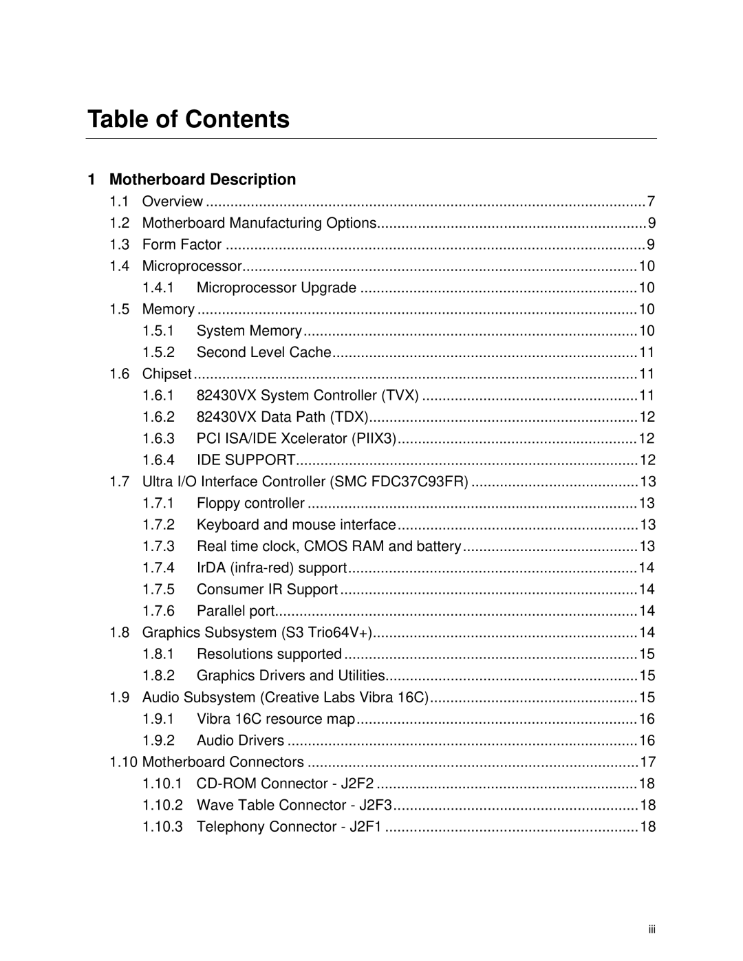 Intel TE430VX manual Table of Contents 