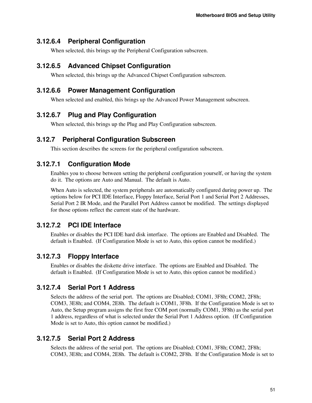 Intel TE430VX Peripheral Configuration, Advanced Chipset Configuration, Power Management Configuration, Configuration Mode 