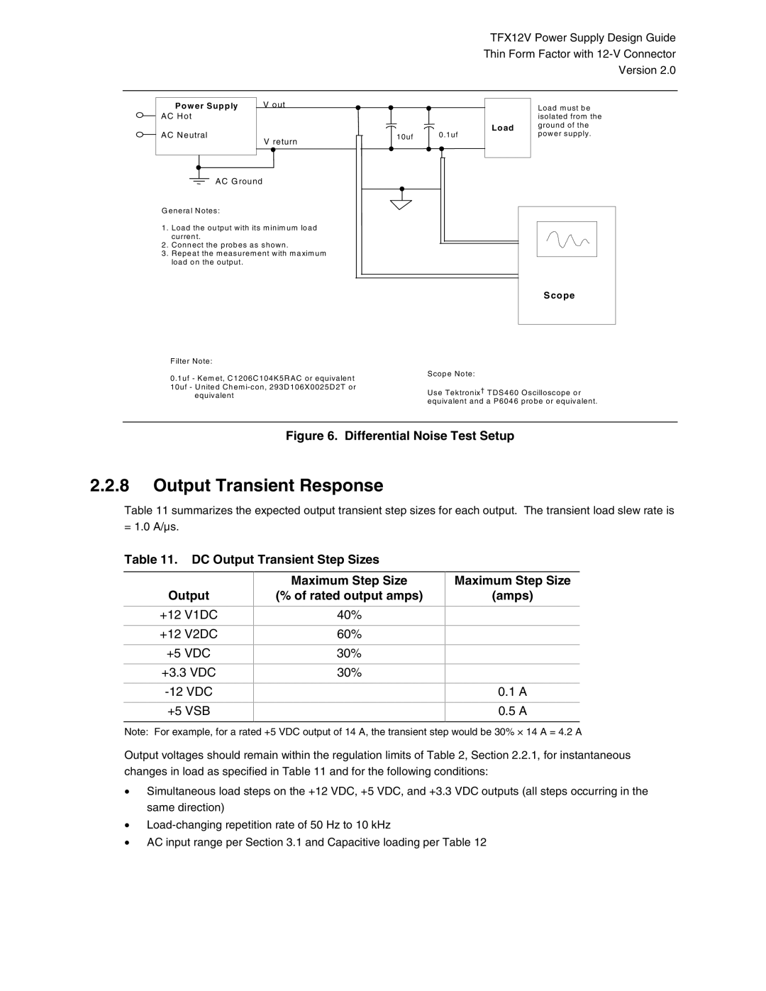 Intel TFX12V manual Output Transient Response, Maximum Step Size Amps 