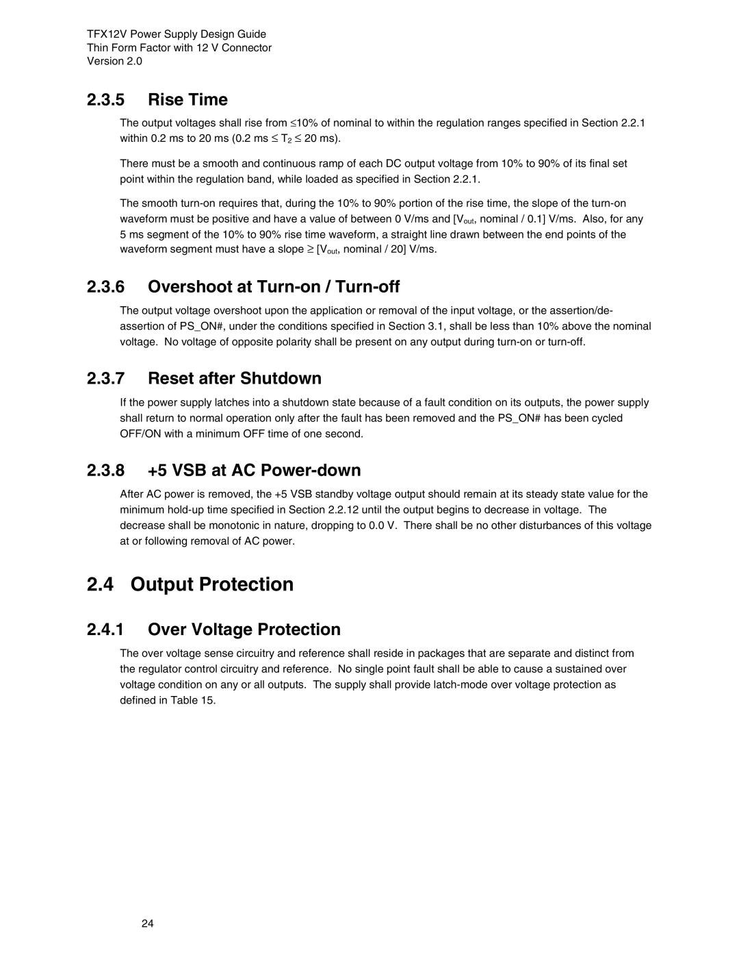 Intel TFX12V manual Output Protection 