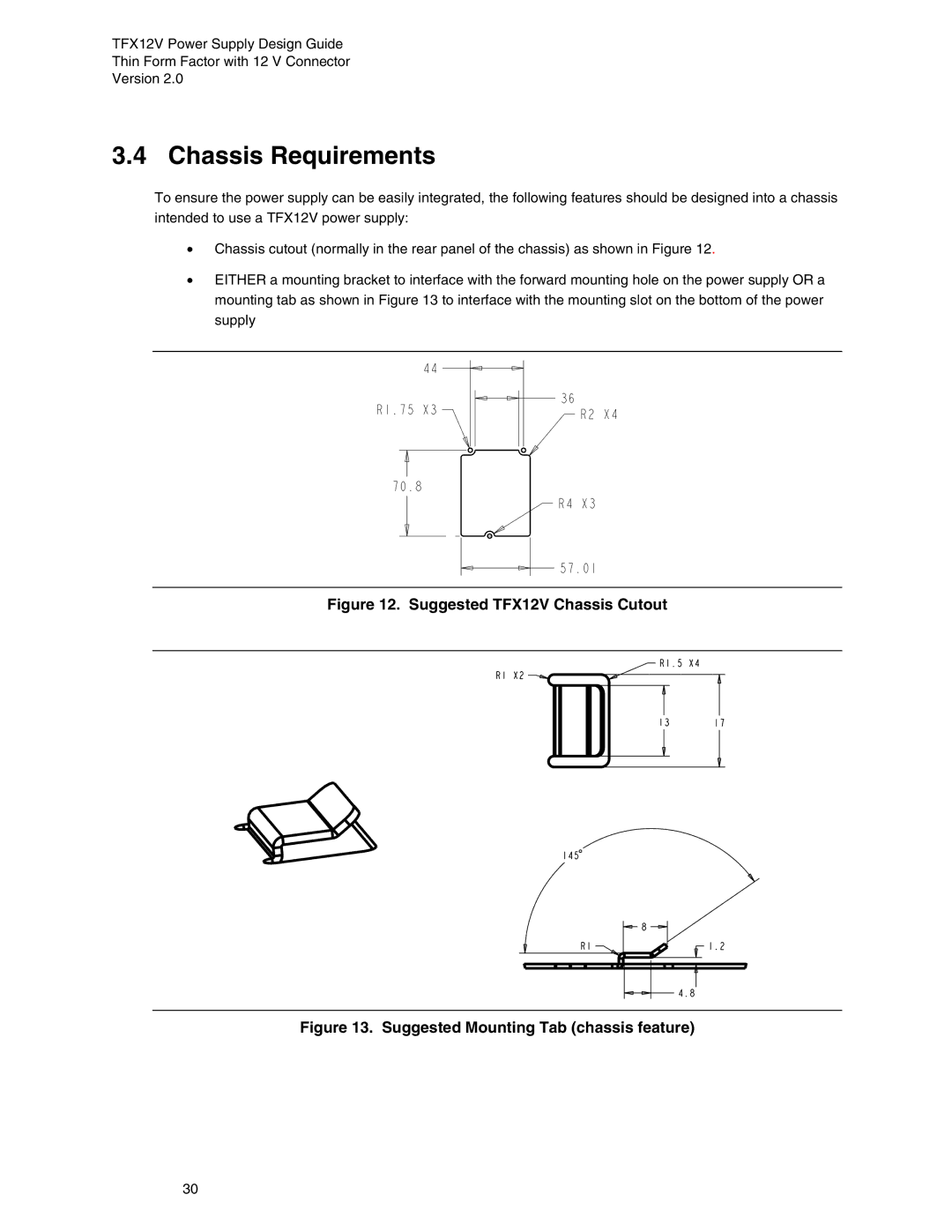 Intel manual Chassis Requirements, Suggested TFX12V Chassis Cutout 