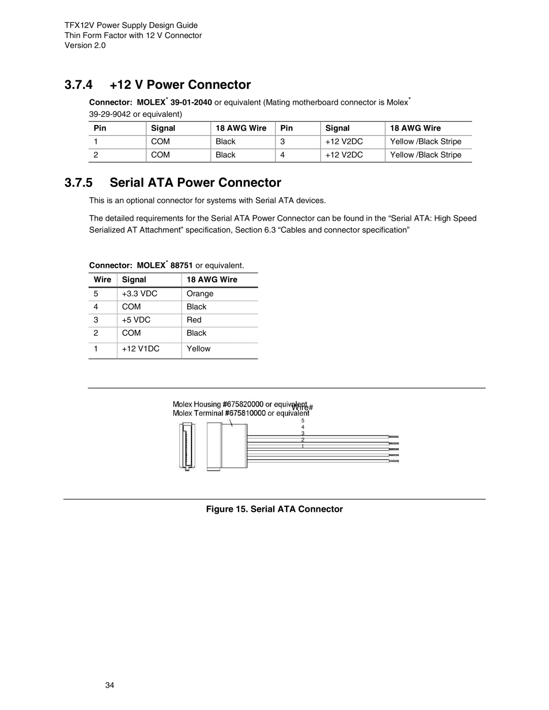 Intel TFX12V manual 4 +12 V Power Connector, Serial ATA Power Connector 