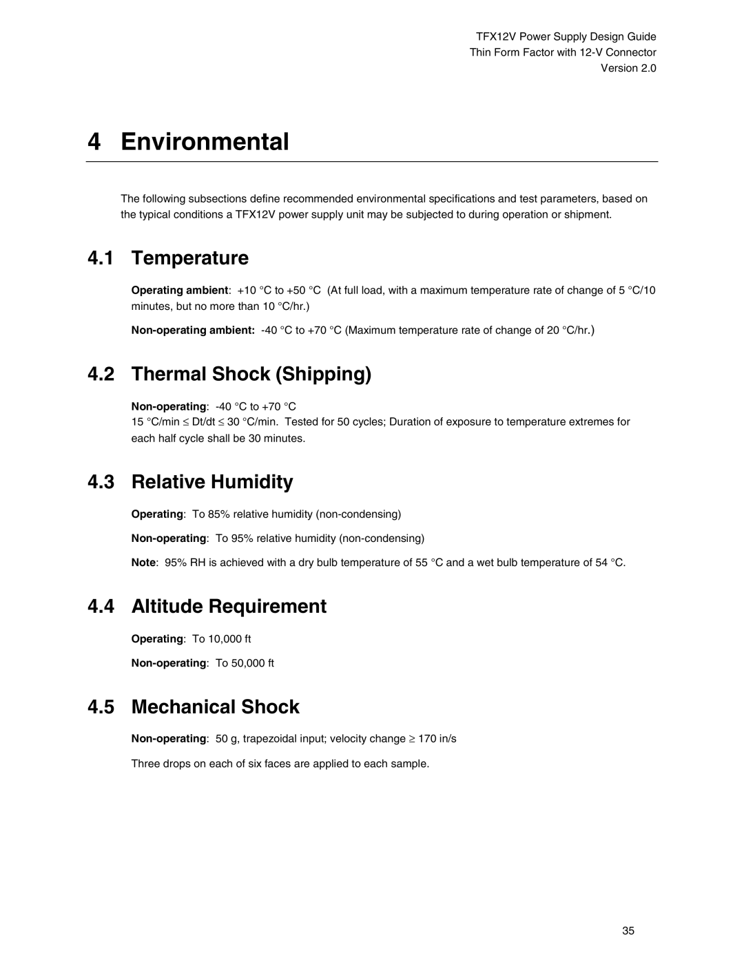 Intel TFX12V manual Environmental 