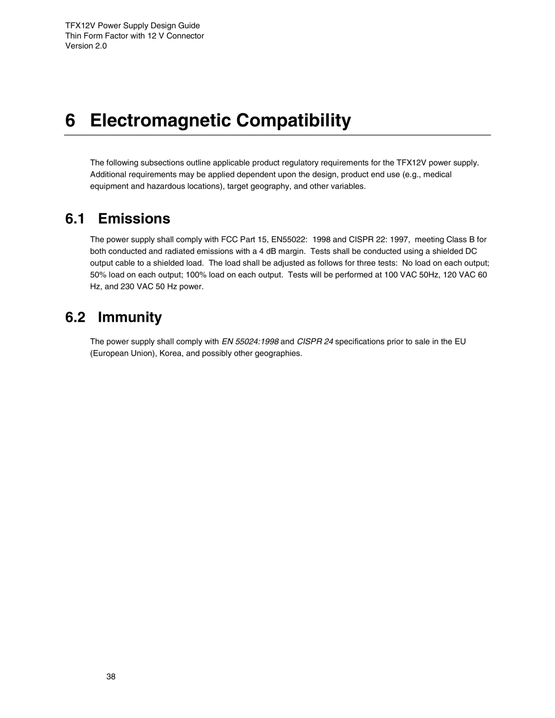 Intel TFX12V manual Electromagnetic Compatibility, Emissions, Immunity 