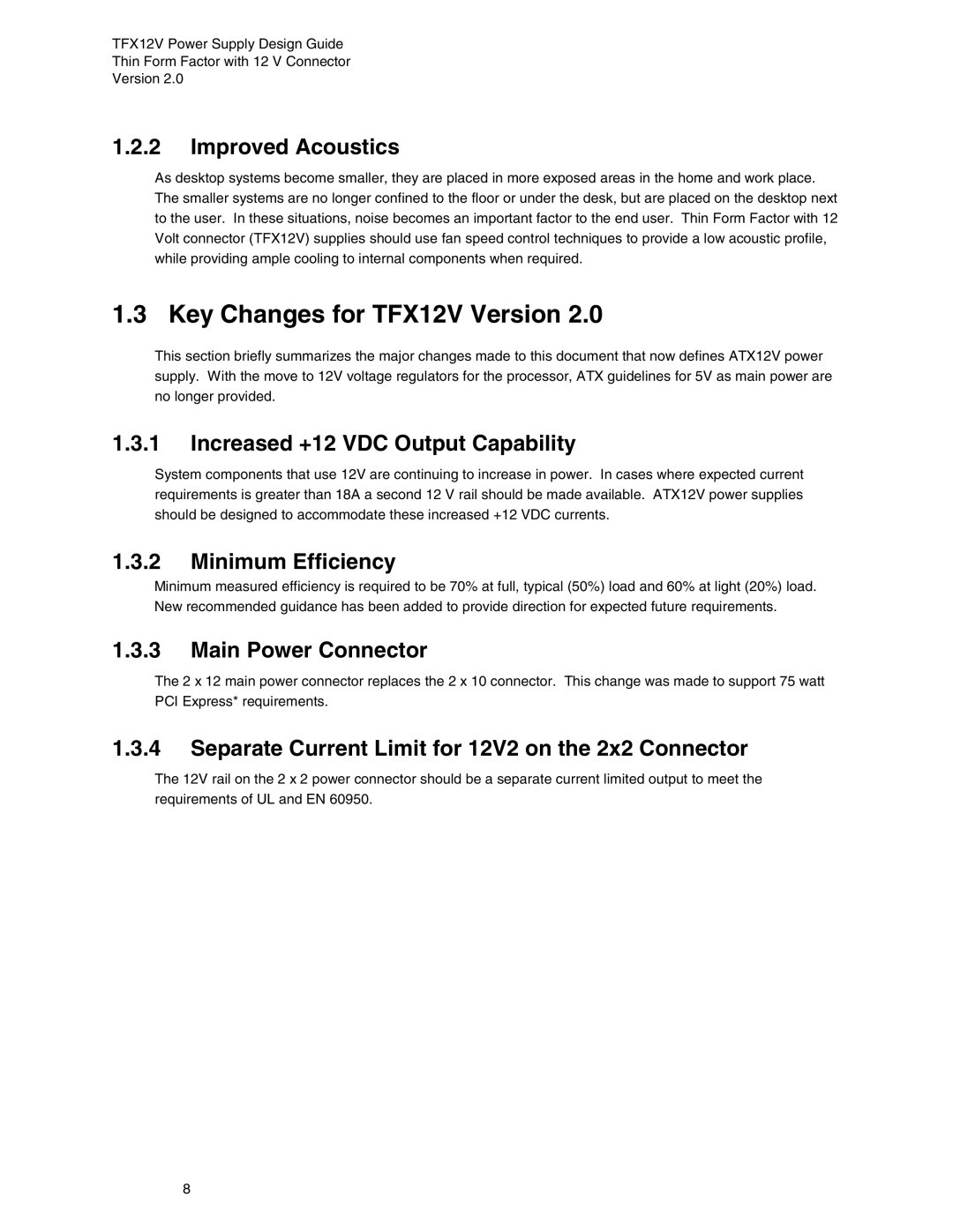 Intel manual Key Changes for TFX12V Version 