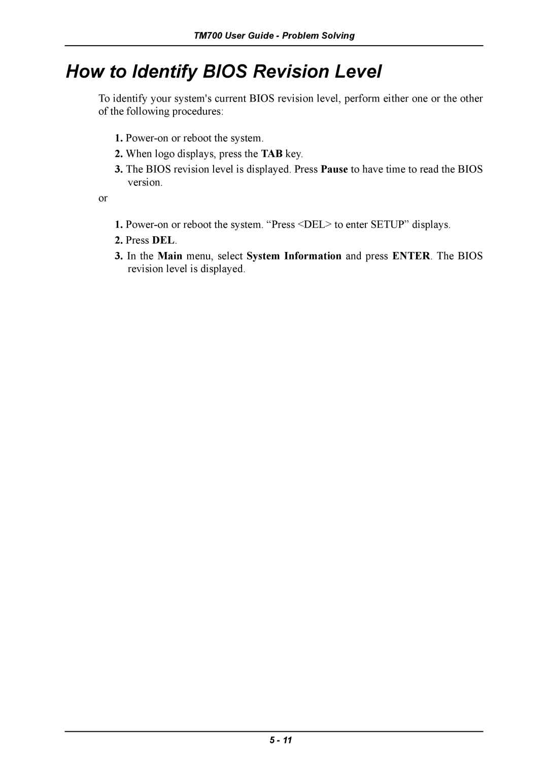 Intel TM700 manual How to Identify Bios Revision Level 