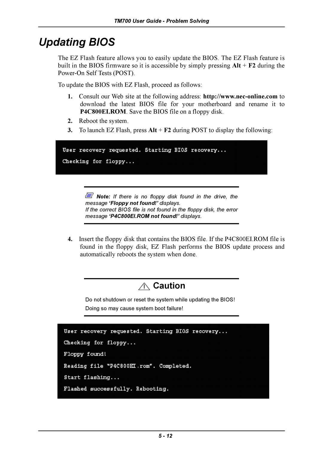 Intel TM700 manual Updating Bios 