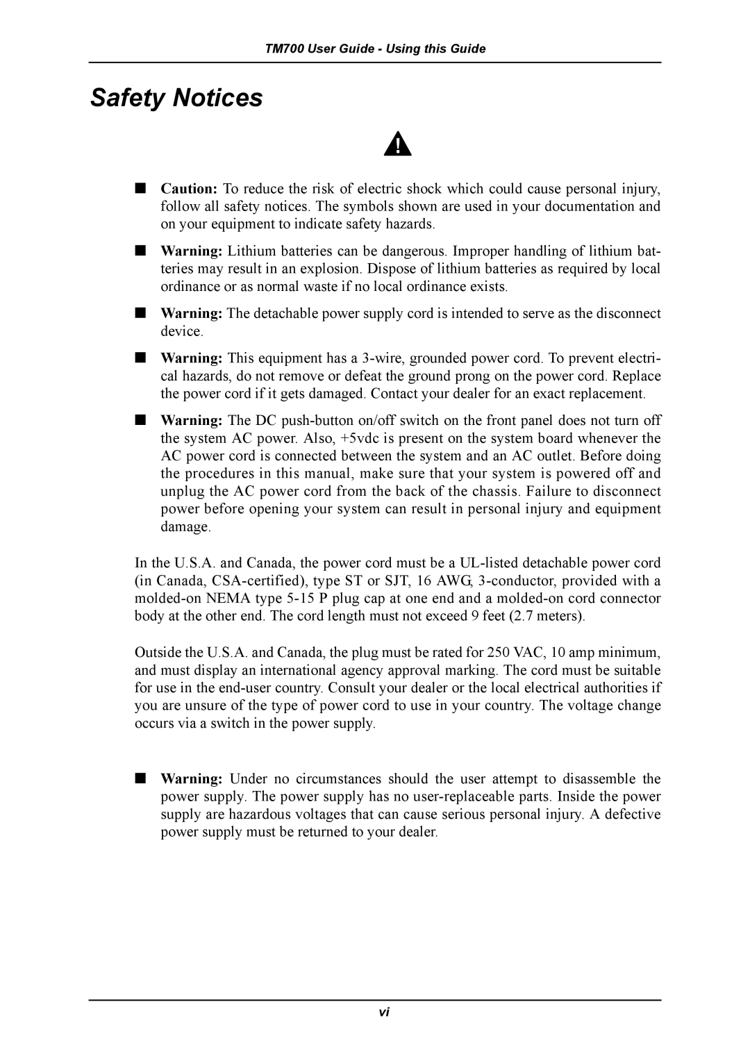 Intel TM700 manual Safety Notices 