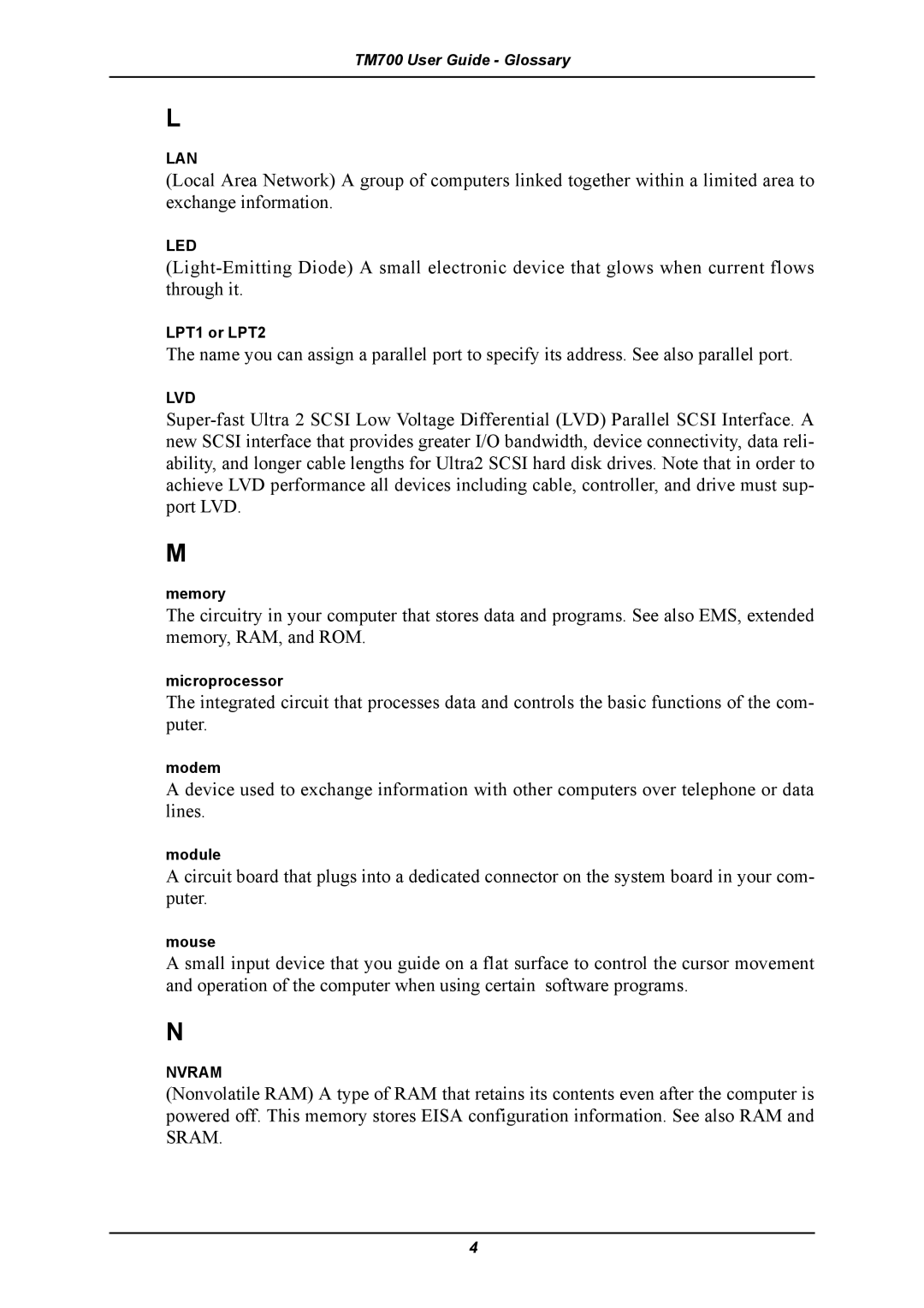 Intel TM700 manual Lan 