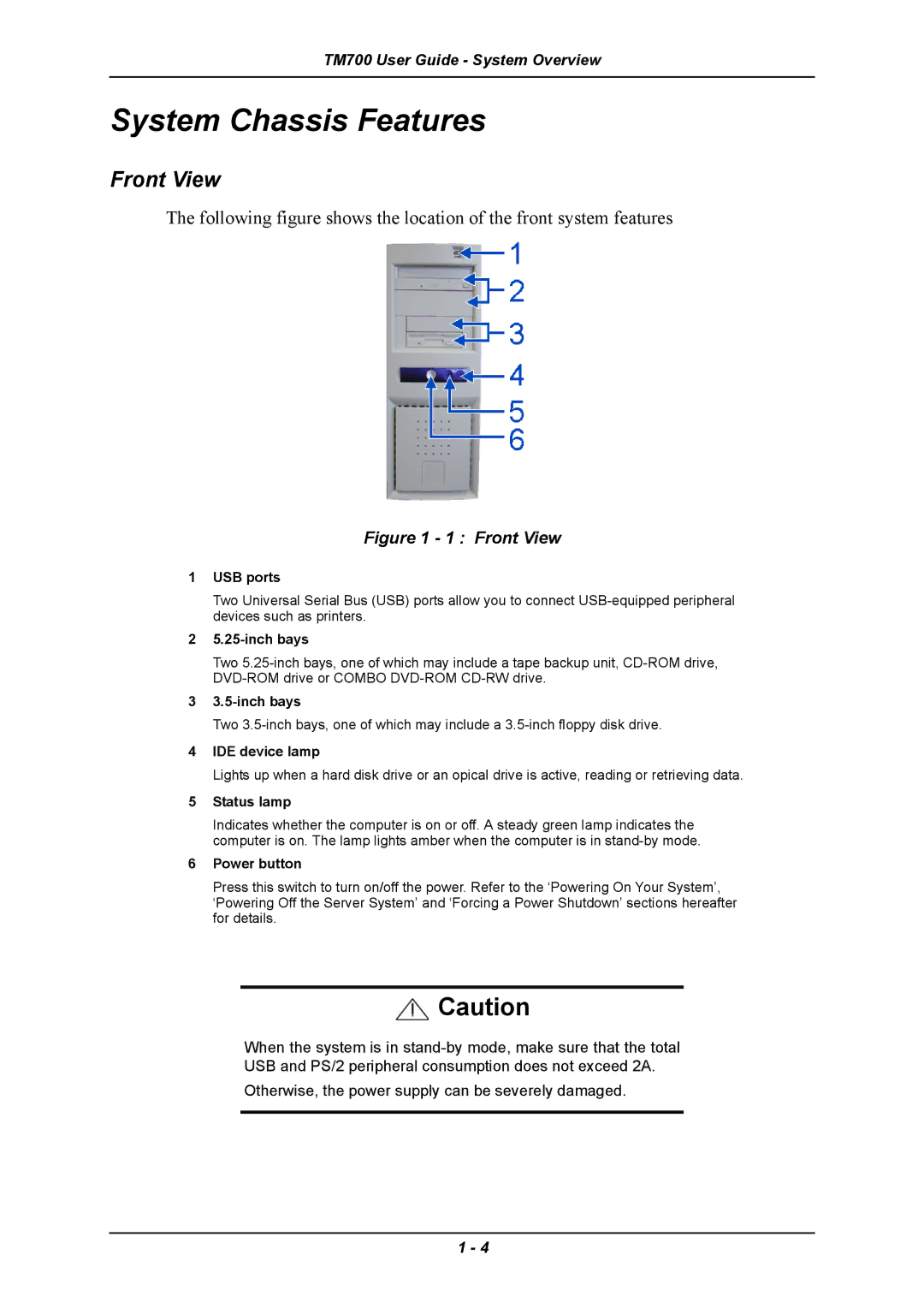 Intel TM700 manual System Chassis Features, Front View 