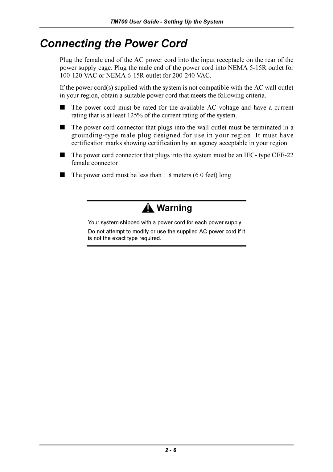 Intel TM700 manual Connecting the Power Cord 