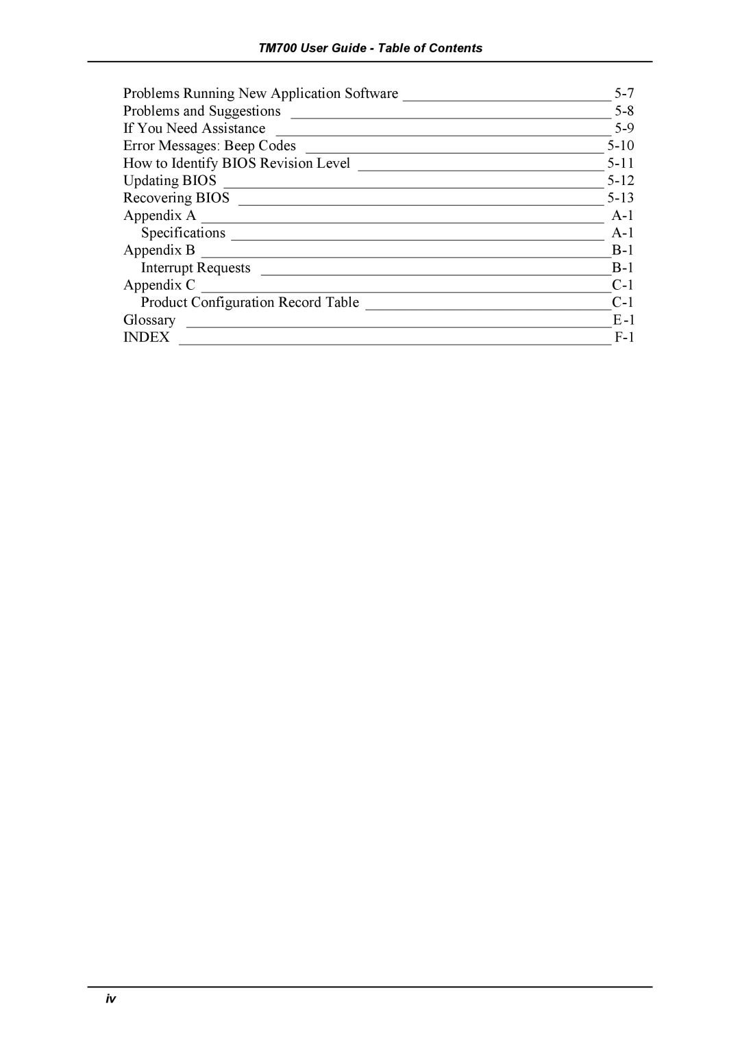 Intel manual TM700 User Guide Table of Contents 