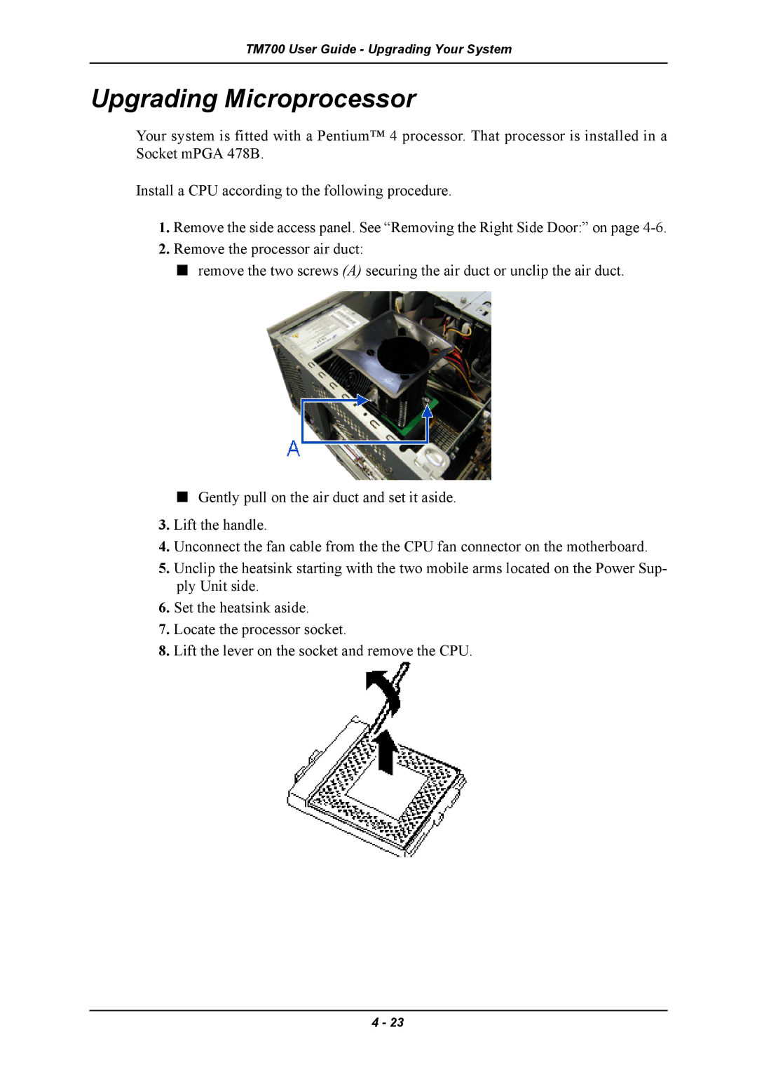 Intel TM700 manual Upgrading Microprocessor 