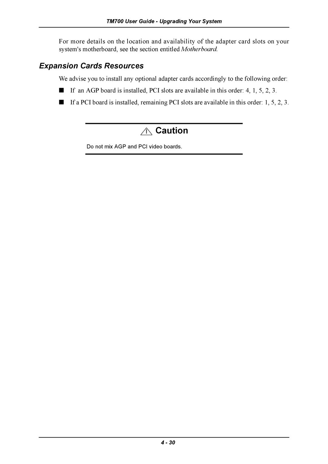 Intel TM700 manual Expansion Cards Resources 