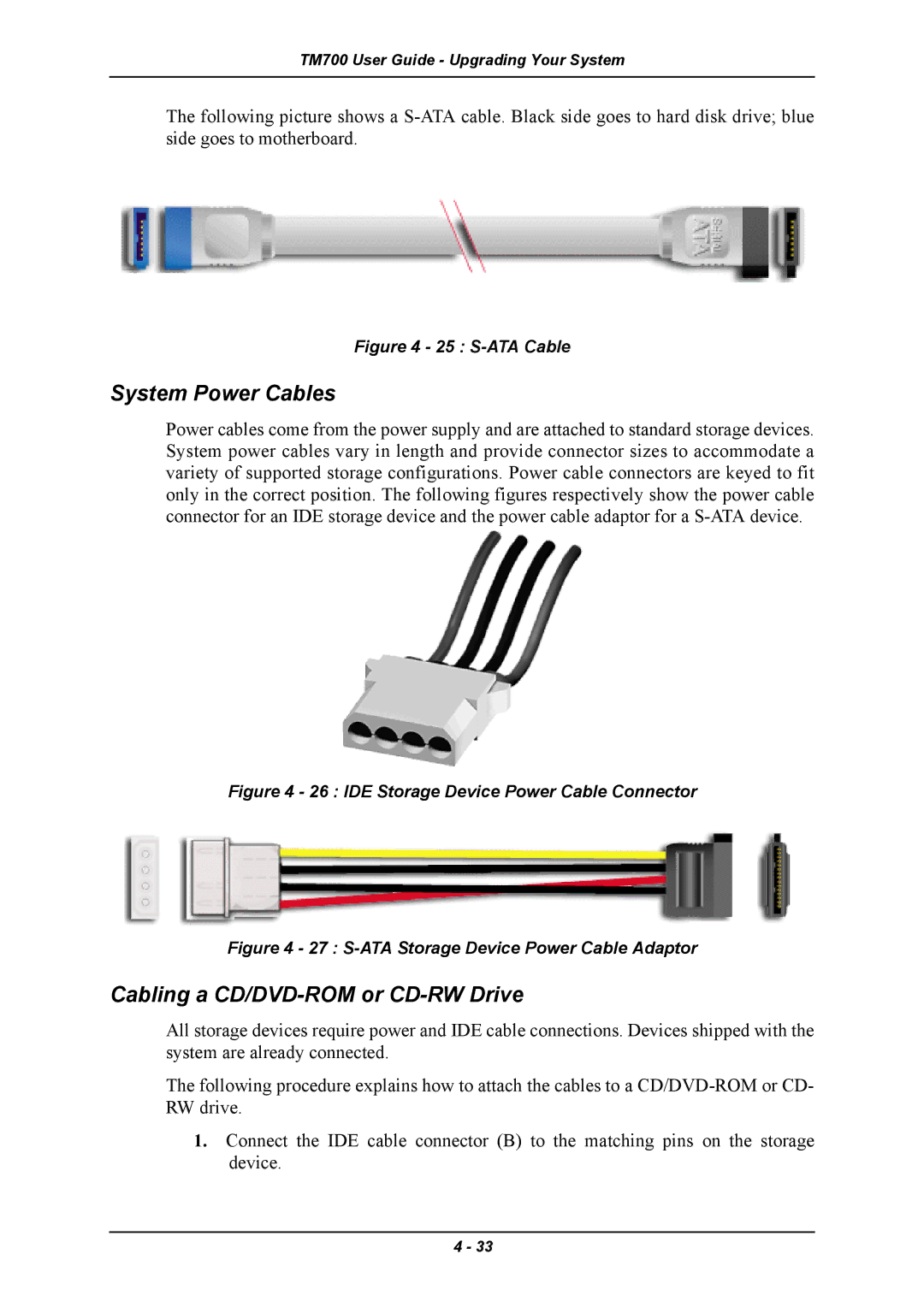 Intel TM700 manual System Power Cables, Cabling a CD/DVD-ROM or CD-RW Drive 