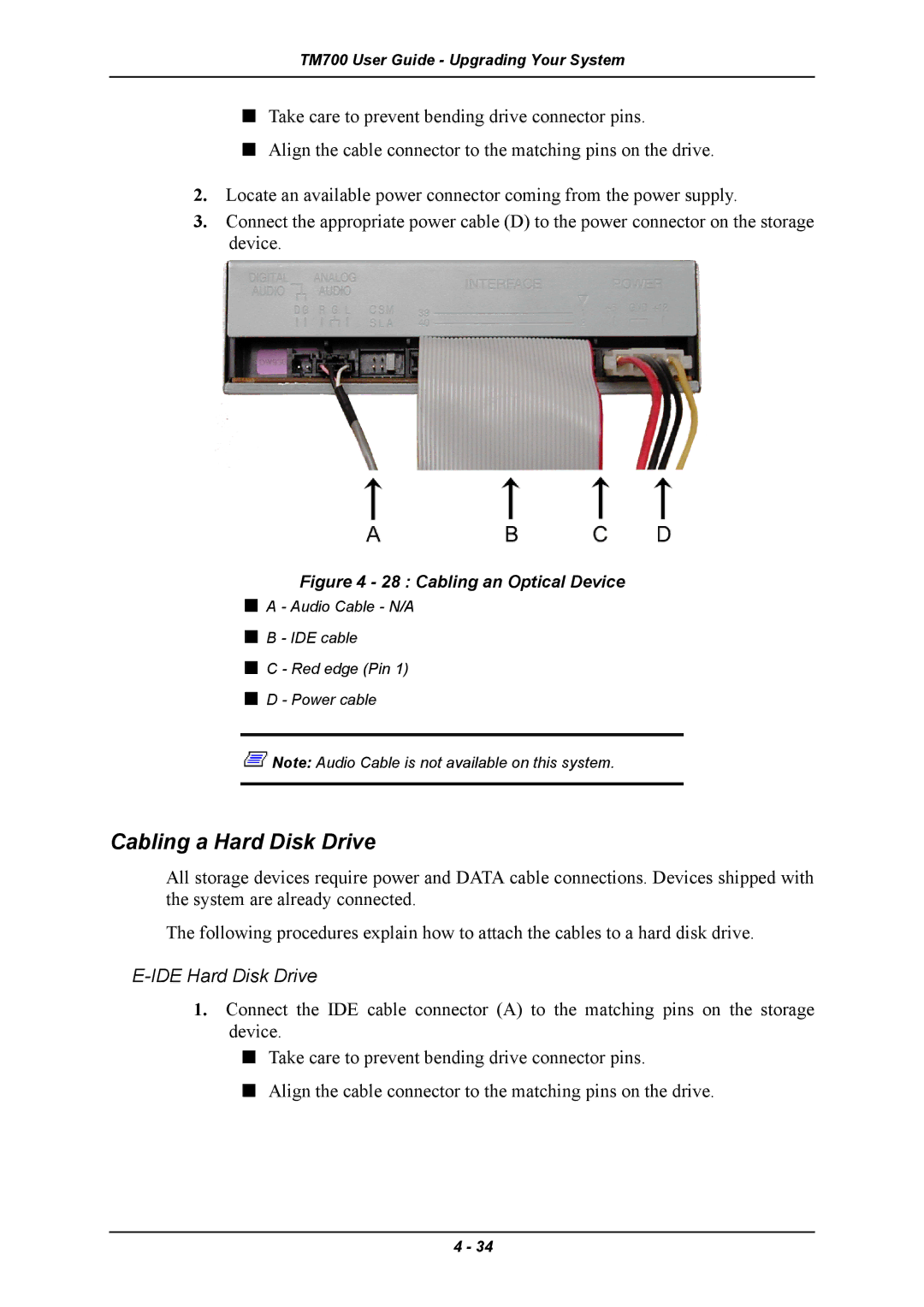 Intel TM700 manual Cabling a Hard Disk Drive, IDE Hard Disk Drive 