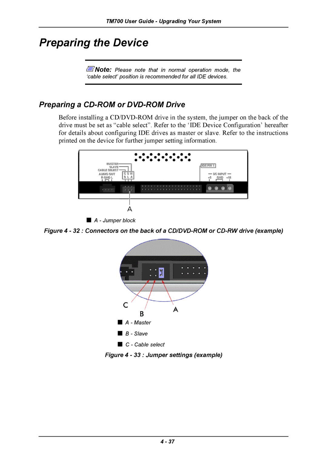 Intel TM700 manual Preparing the Device, Preparing a CD-ROM or DVD-ROM Drive 