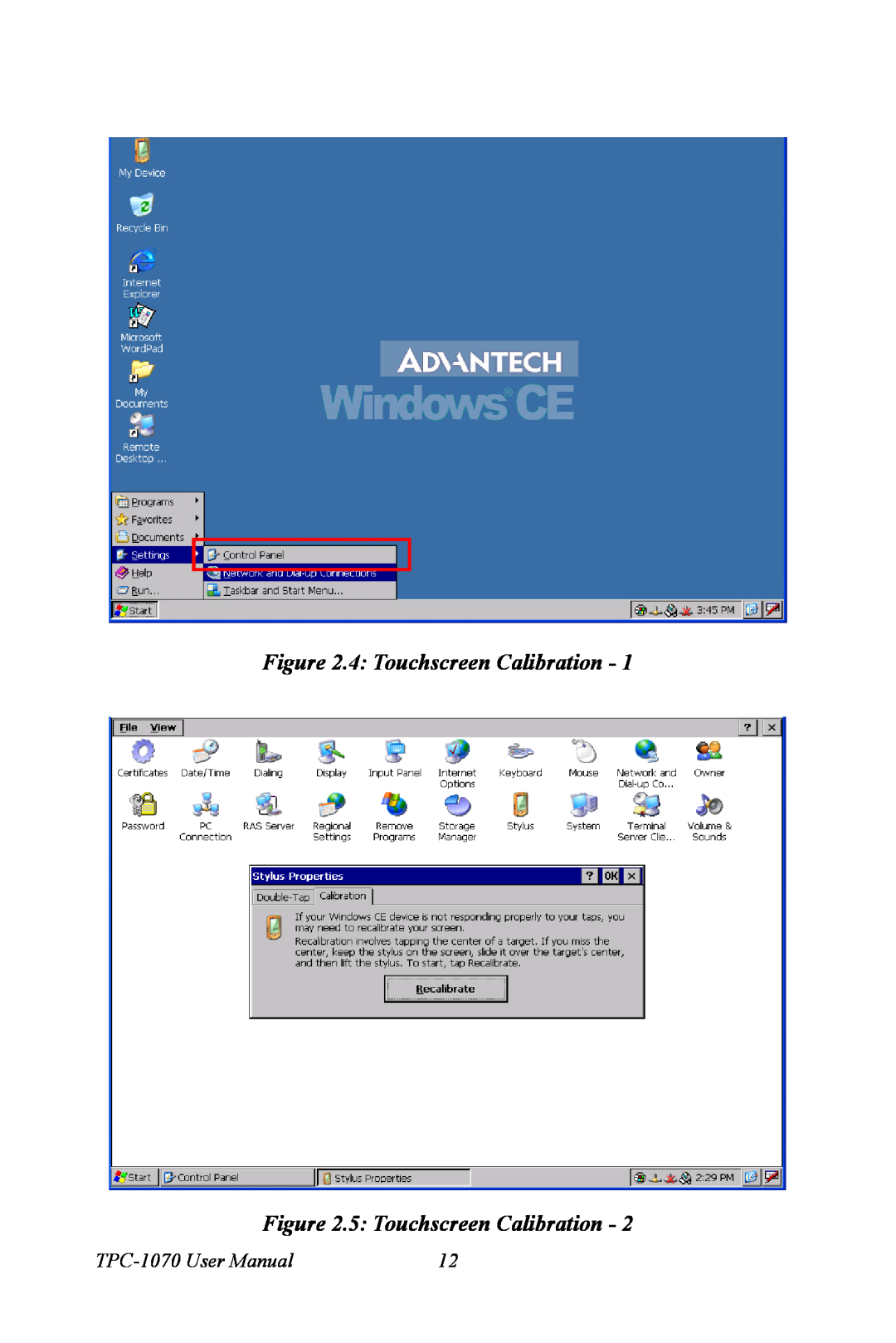 Intel user manual 4 Touchscreen Calibration .5 Touchscreen Calibration, TPC-1070 User Manual 