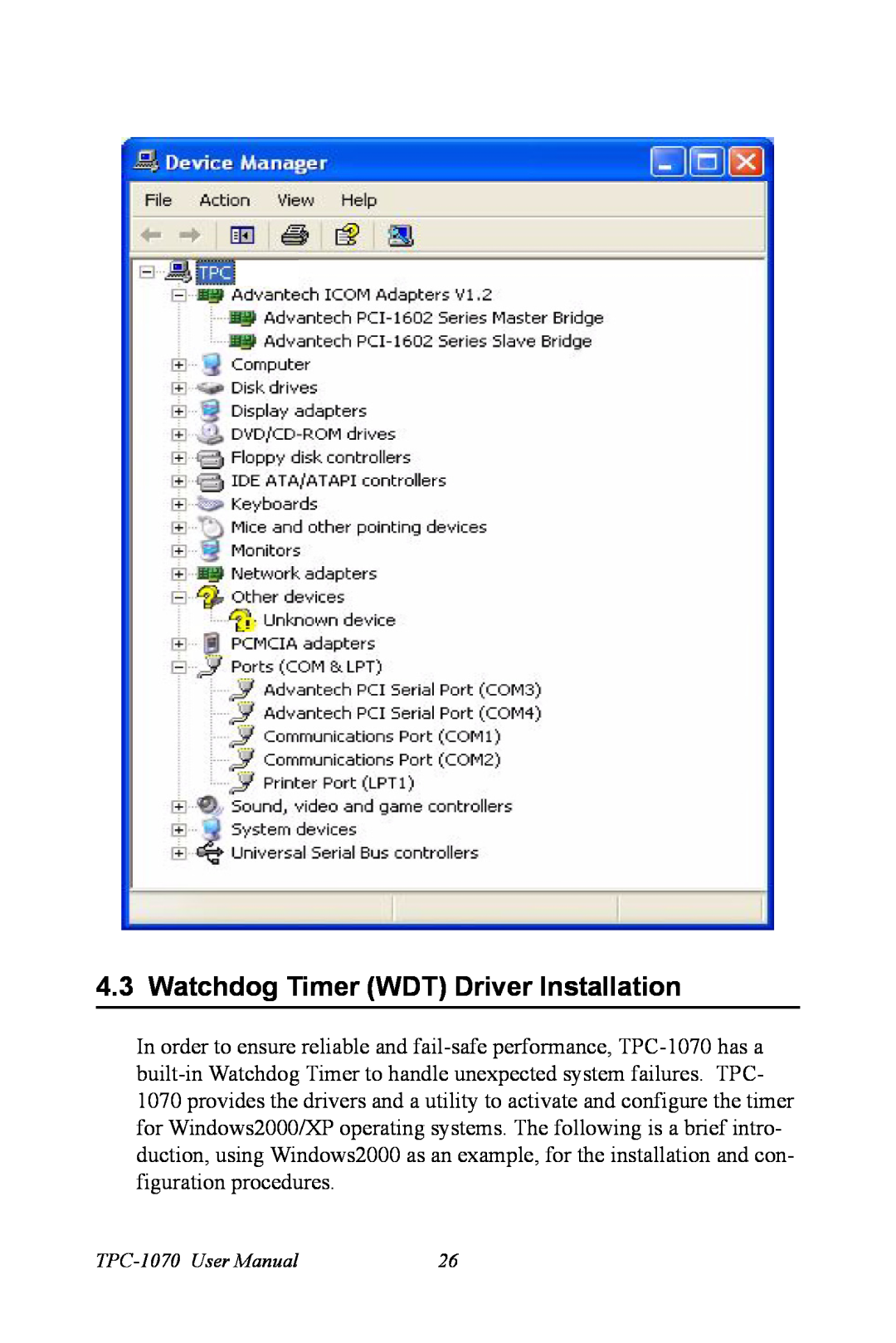 Intel TPC-1070 user manual Watchdog Timer WDT Driver Installation 