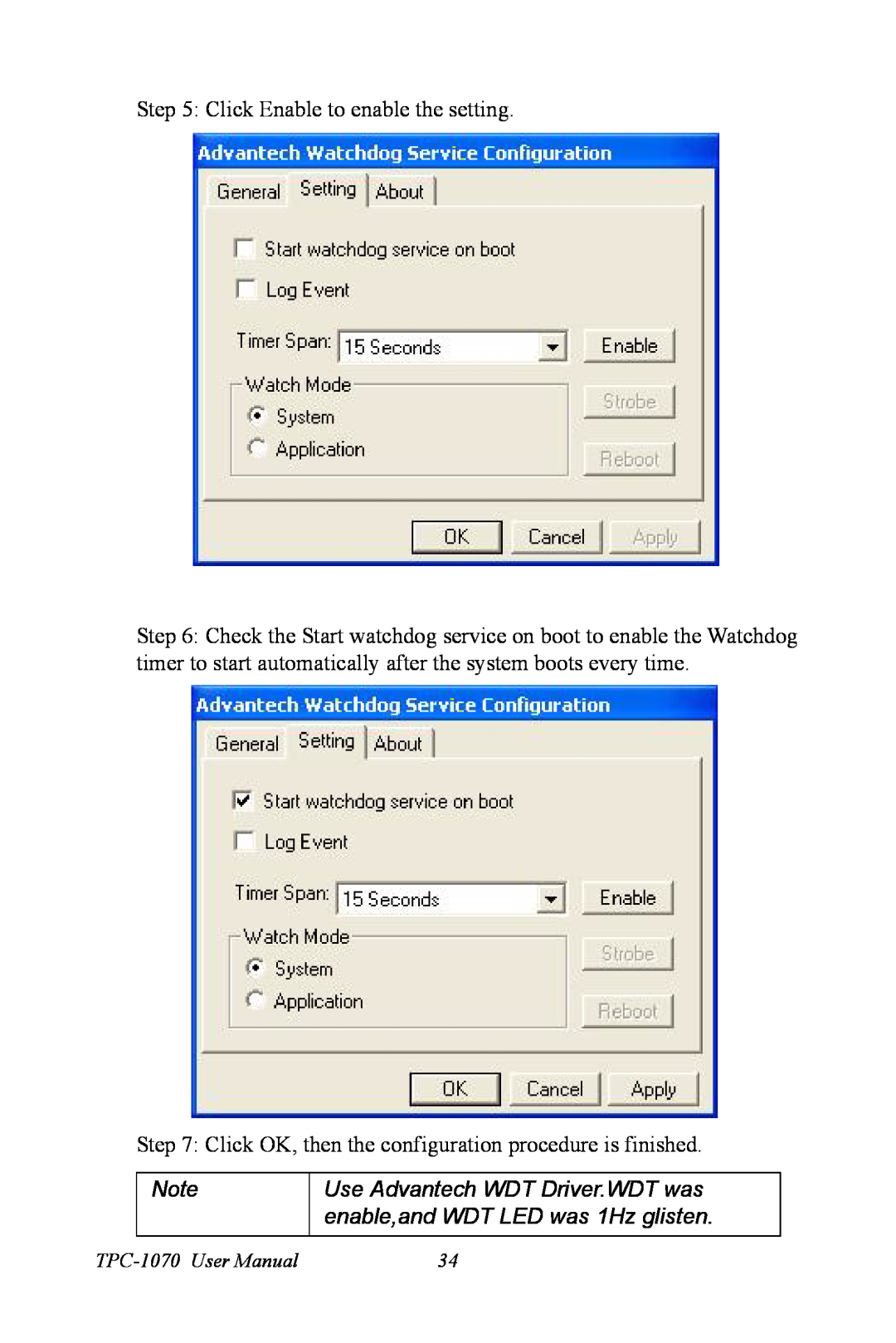 Intel TPC-1070 user manual Click Enable to enable the setting, Click OK, then the configuration procedure is finished 