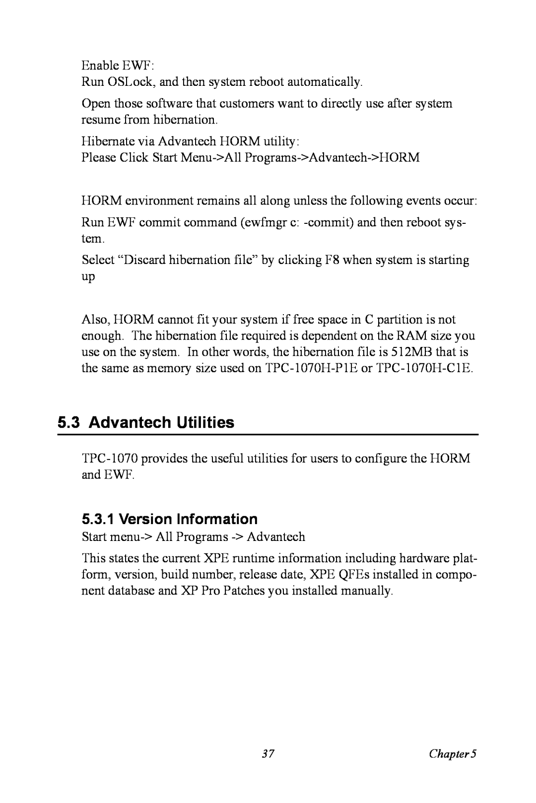Intel TPC-1070 user manual Advantech Utilities, Version Information 