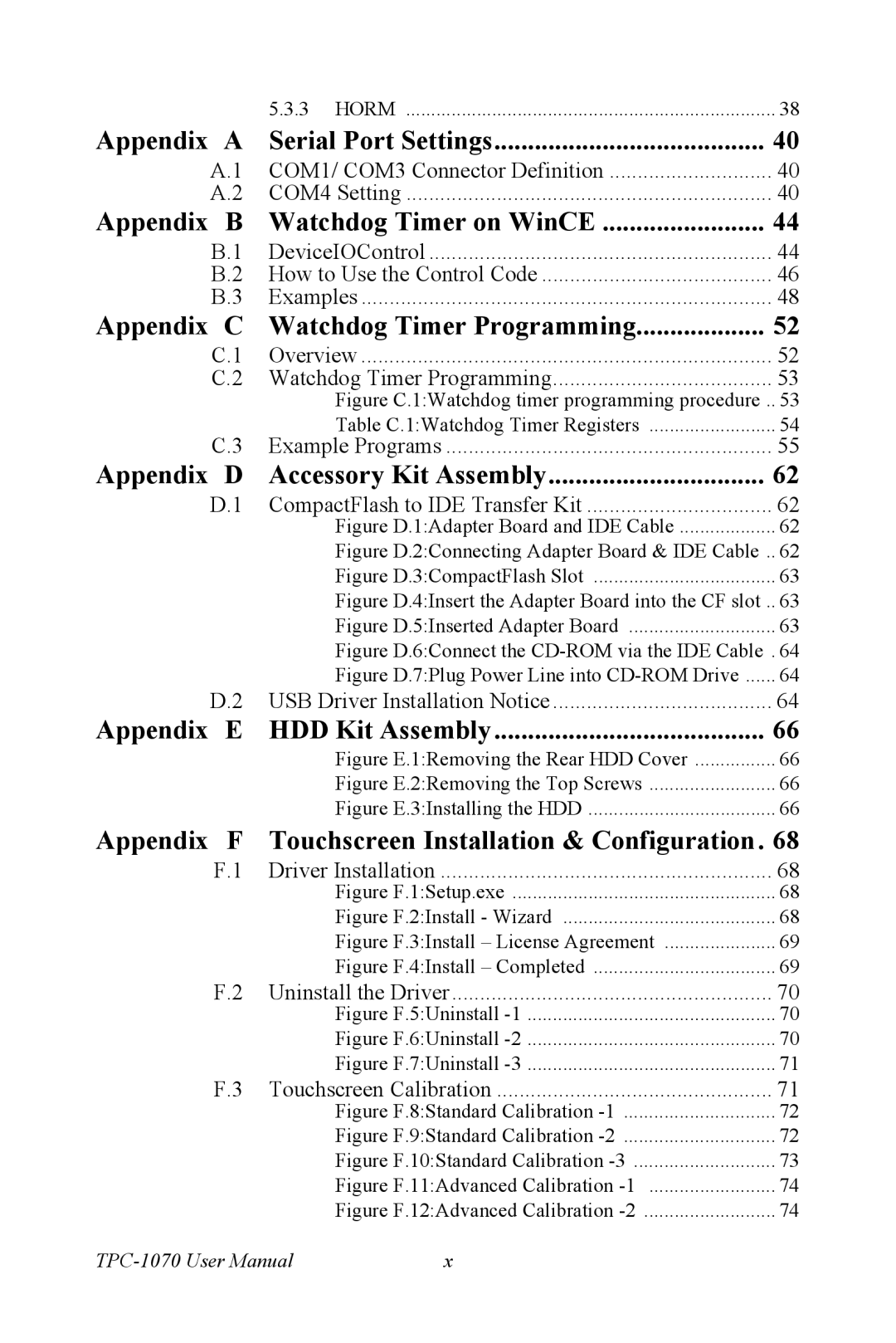 Intel TPC-1070 user manual Appendix Serial Port Settings 