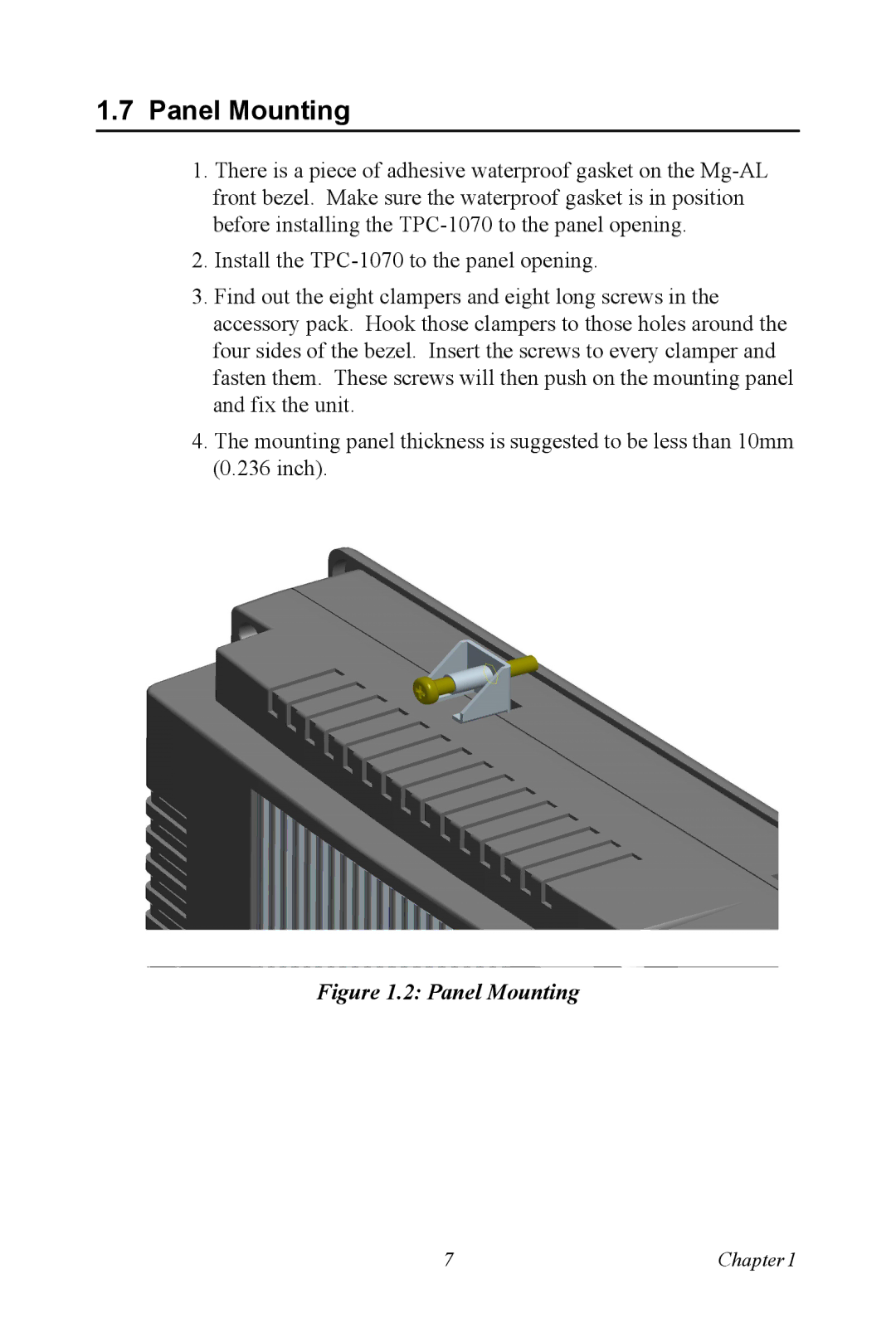 Intel TPC-1070 user manual Panel Mounting 