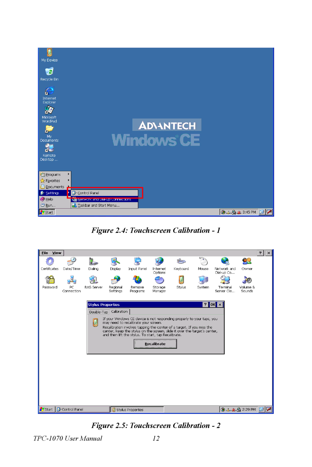 Intel TPC-1070 user manual Touchscreen Calibration 