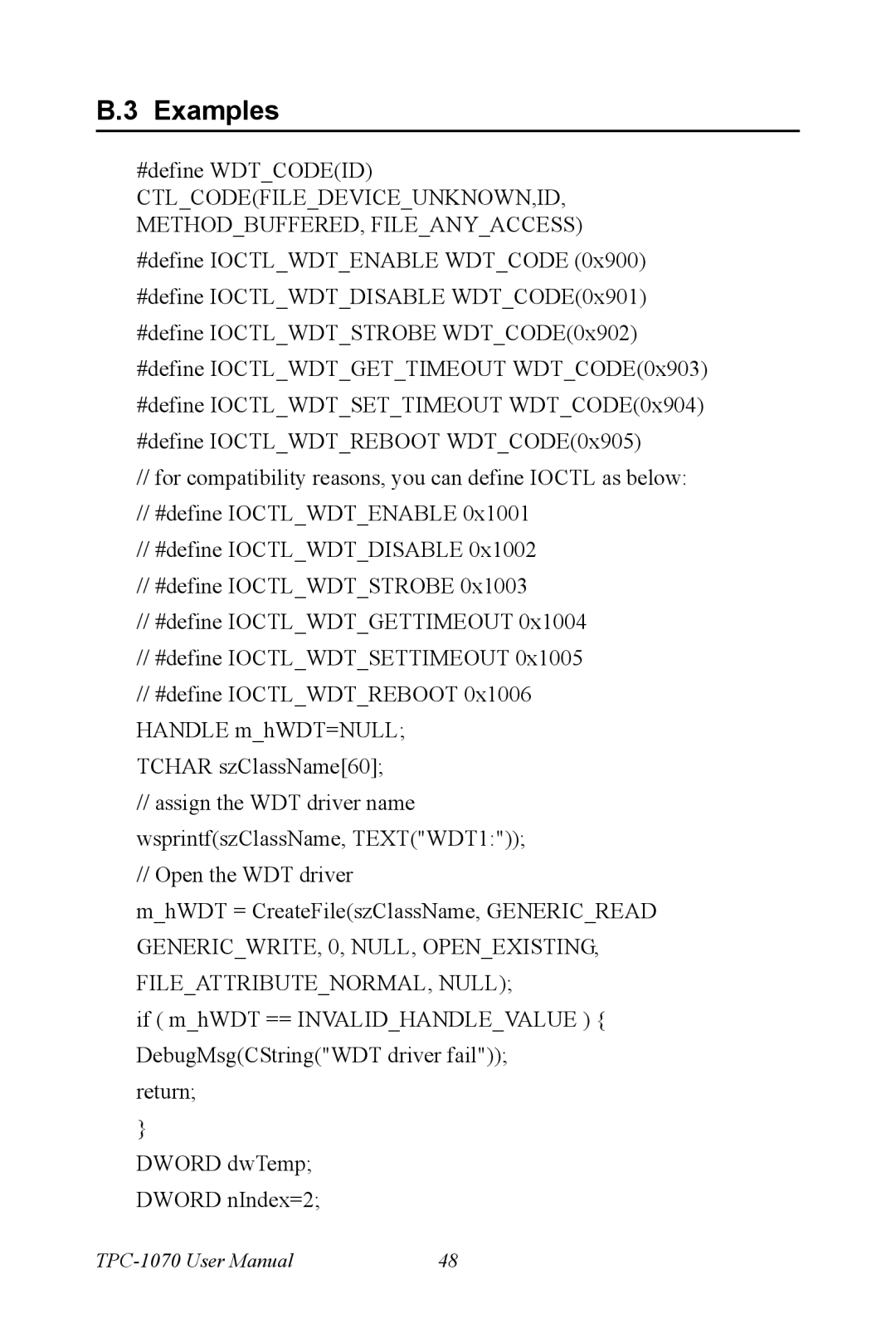 Intel TPC-1070 user manual Examples, CTLCODEFILEDEVICEUNKNOWN,ID, METHODBUFFERED, Fileanyaccess 