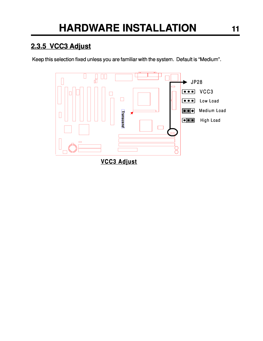 Intel TS-ASP3 user manual 2.3.5 VCC3 Adjust, Hardware Installation, ransc 