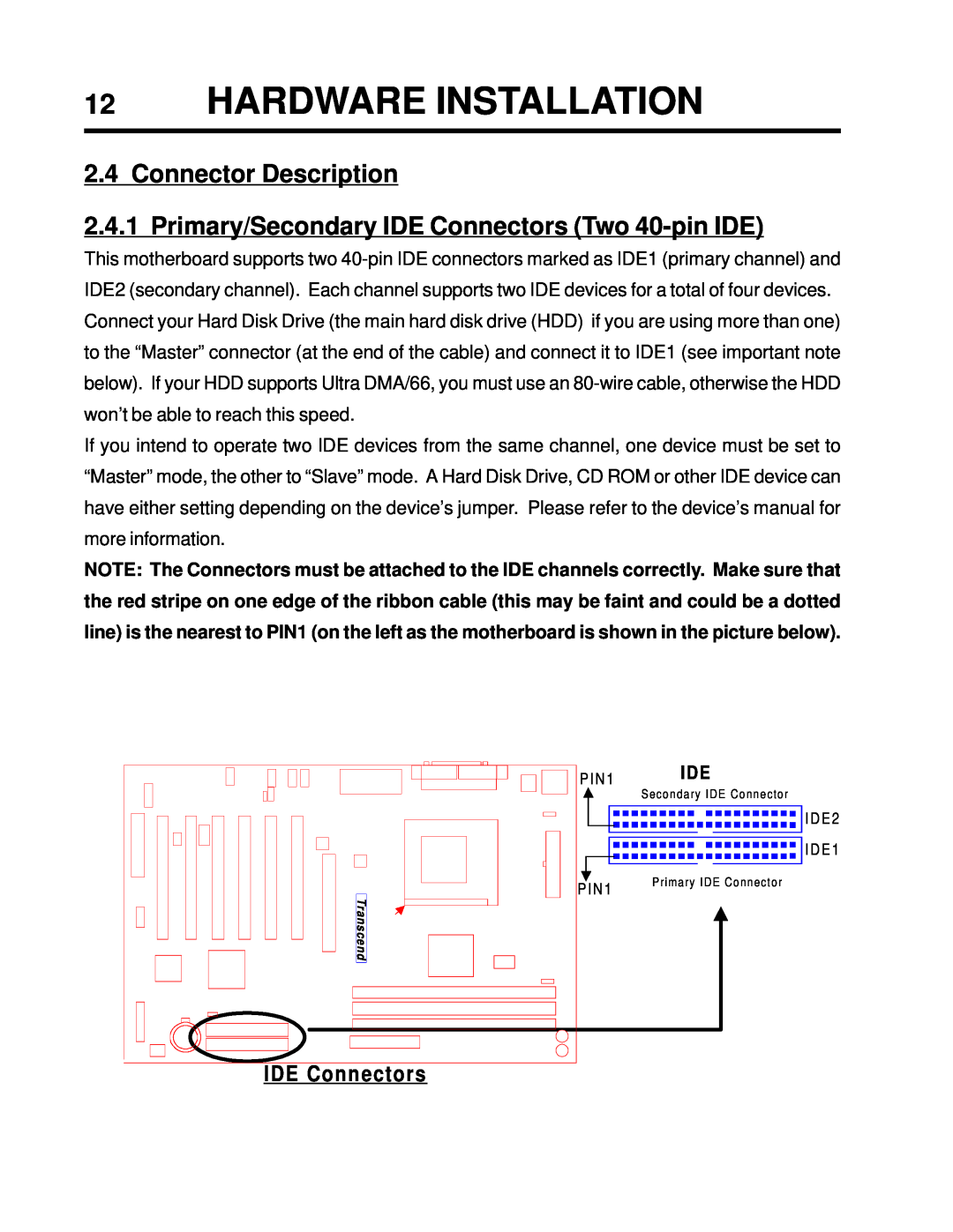Intel TS-ASP3 user manual Hardware Installation, Connector Description, IDE Connectors 