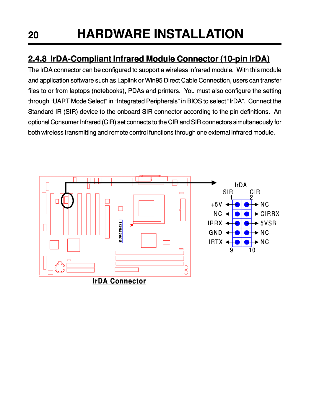 Intel TS-ASP3 user manual Hardware Installation, IrDA Connector 