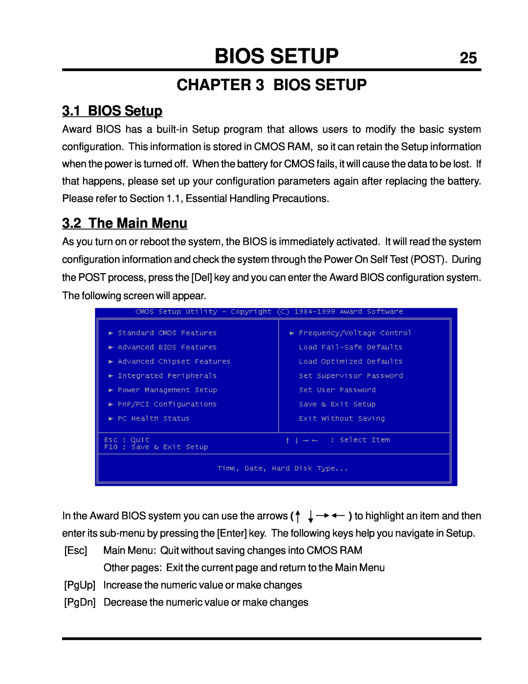 Intel TS-ASP3 user manual Bios Setup, BIOS Setup, The Main Menu 