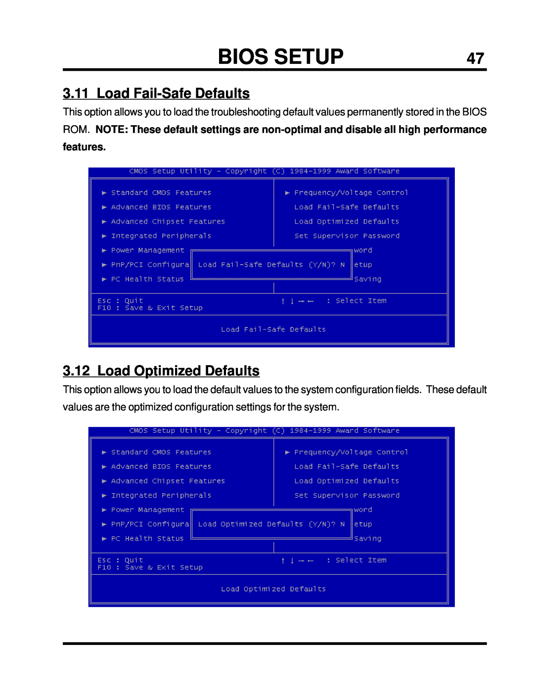 Intel TS-ASP3 user manual Load Fail-SafeDefaults, Load Optimized Defaults, Bios Setup, features 