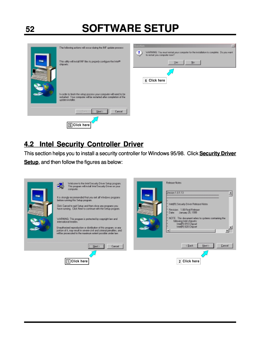 Intel TS-ASP3 user manual Intel Security Controller Driver, Software Setup, Click here 5 Click here 