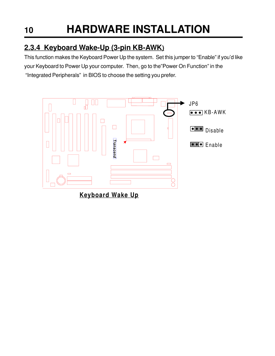 Intel TS-ASP3 user manual Keyboard Wake-Up 3-pin KB-AWK, Keyboard Wake Up 