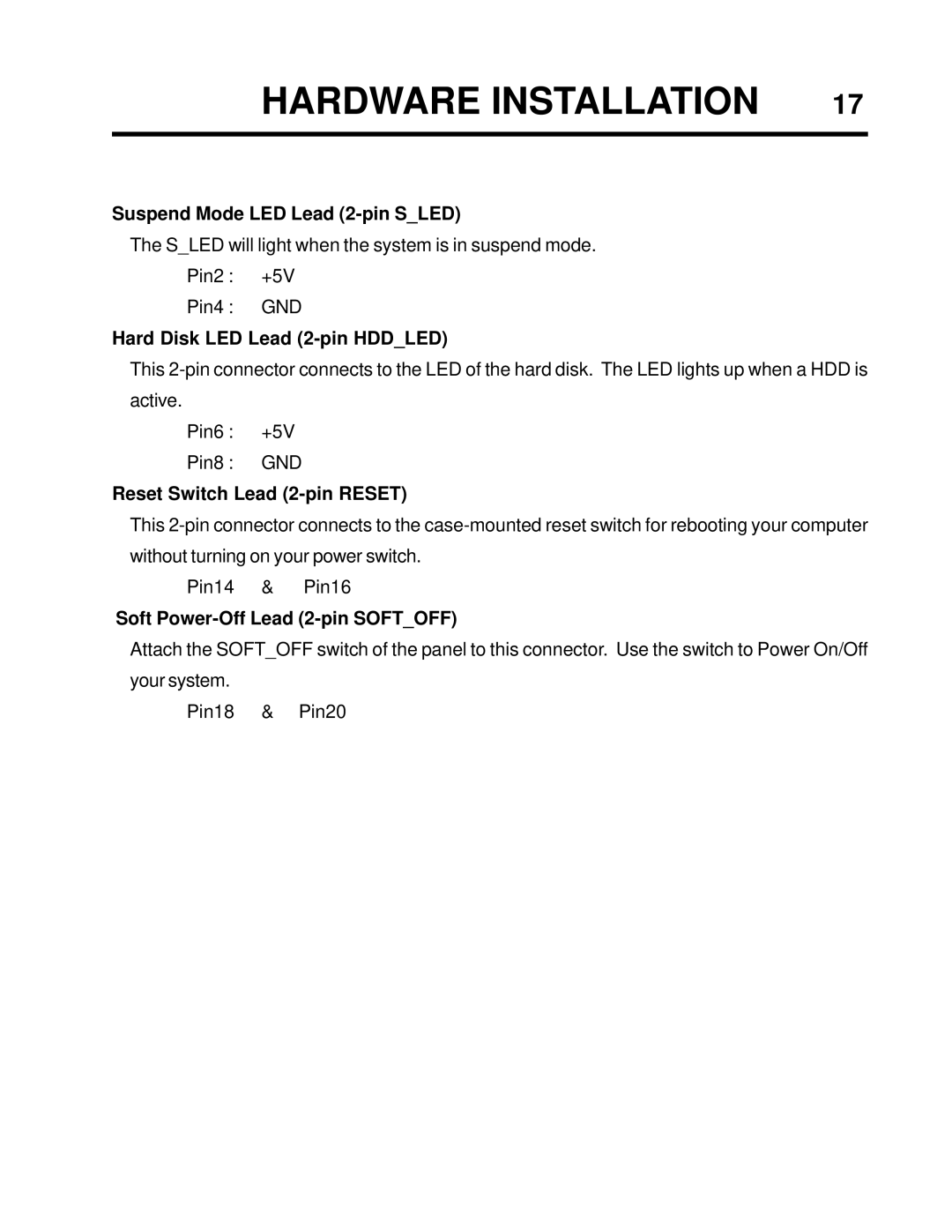 Intel TS-ASP3 user manual Suspend Mode LED Lead 2-pin Sled 