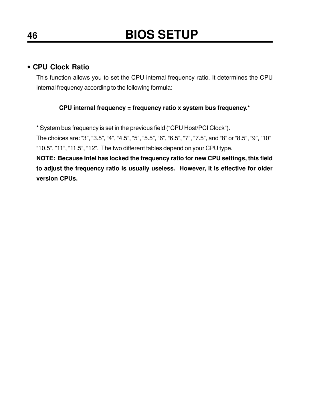 Intel TS-ASP3 user manual CPU Clock Ratio 