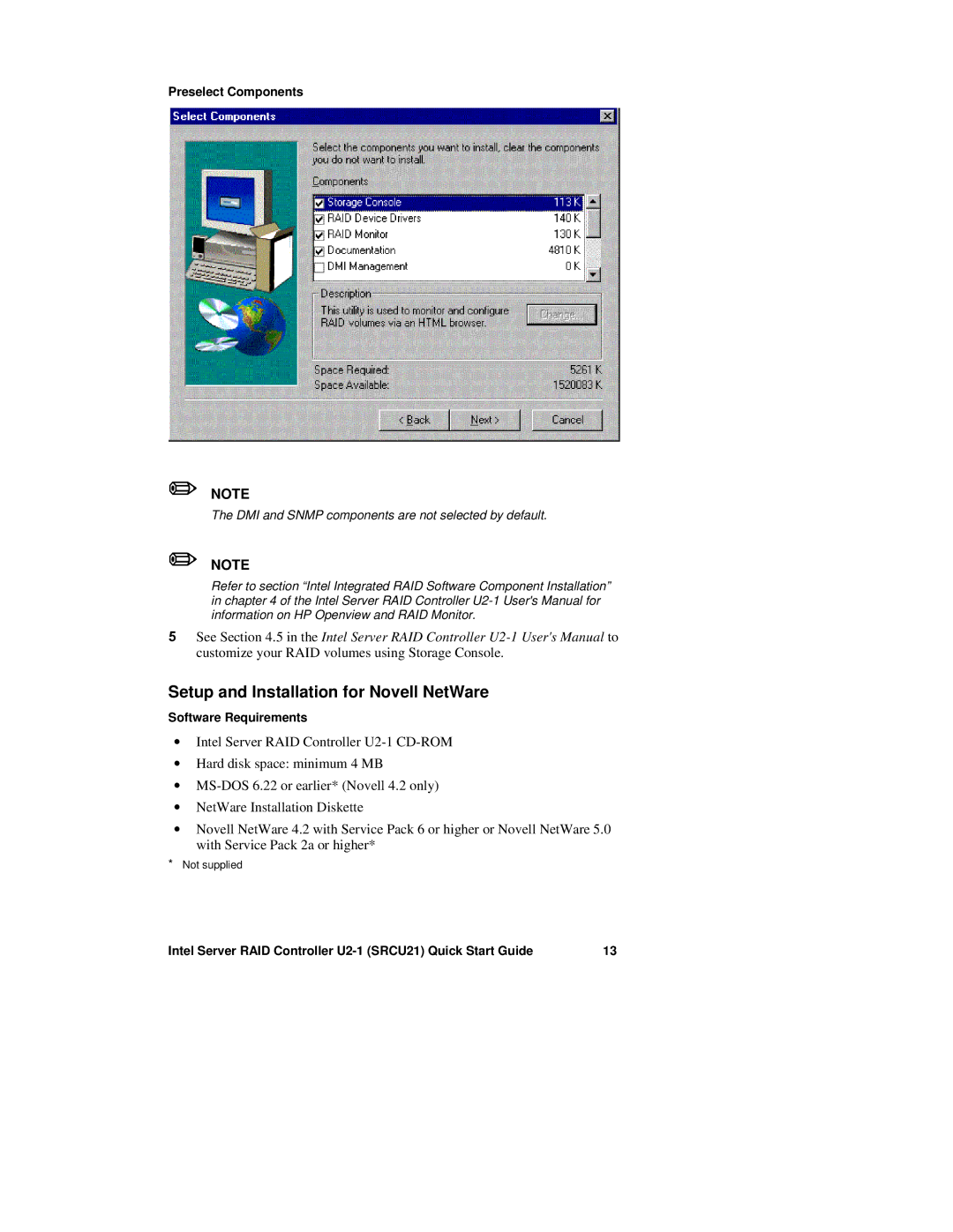 Intel U2-1 quick start Setup and Installation for Novell NetWare 