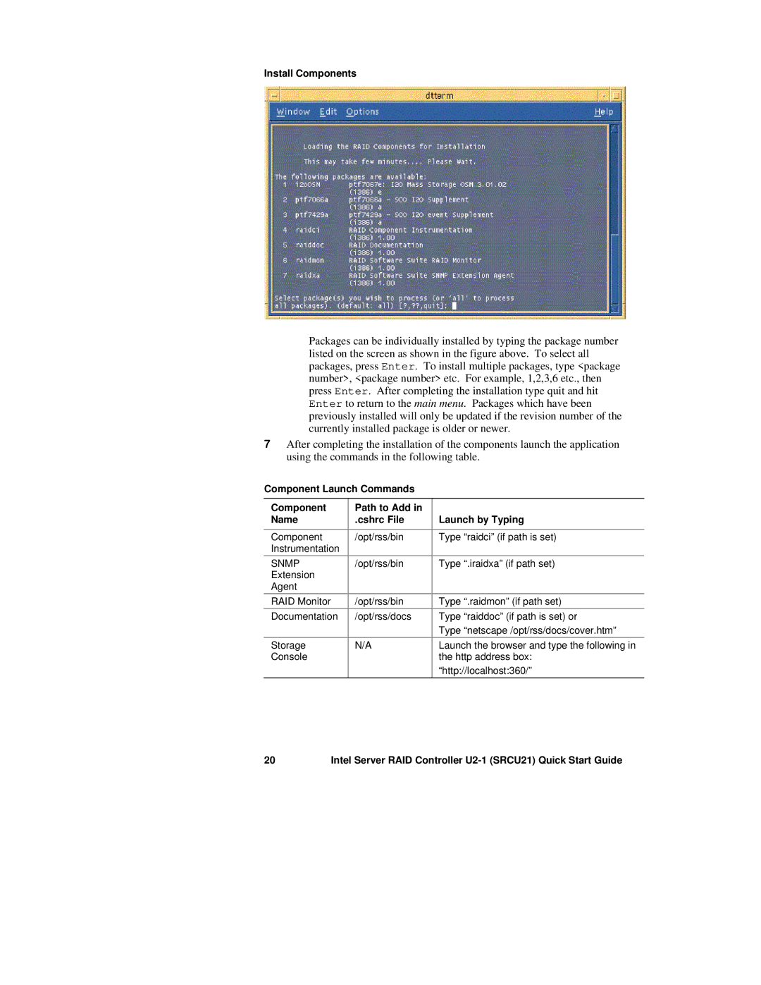 Intel U2-1 quick start Install Components 