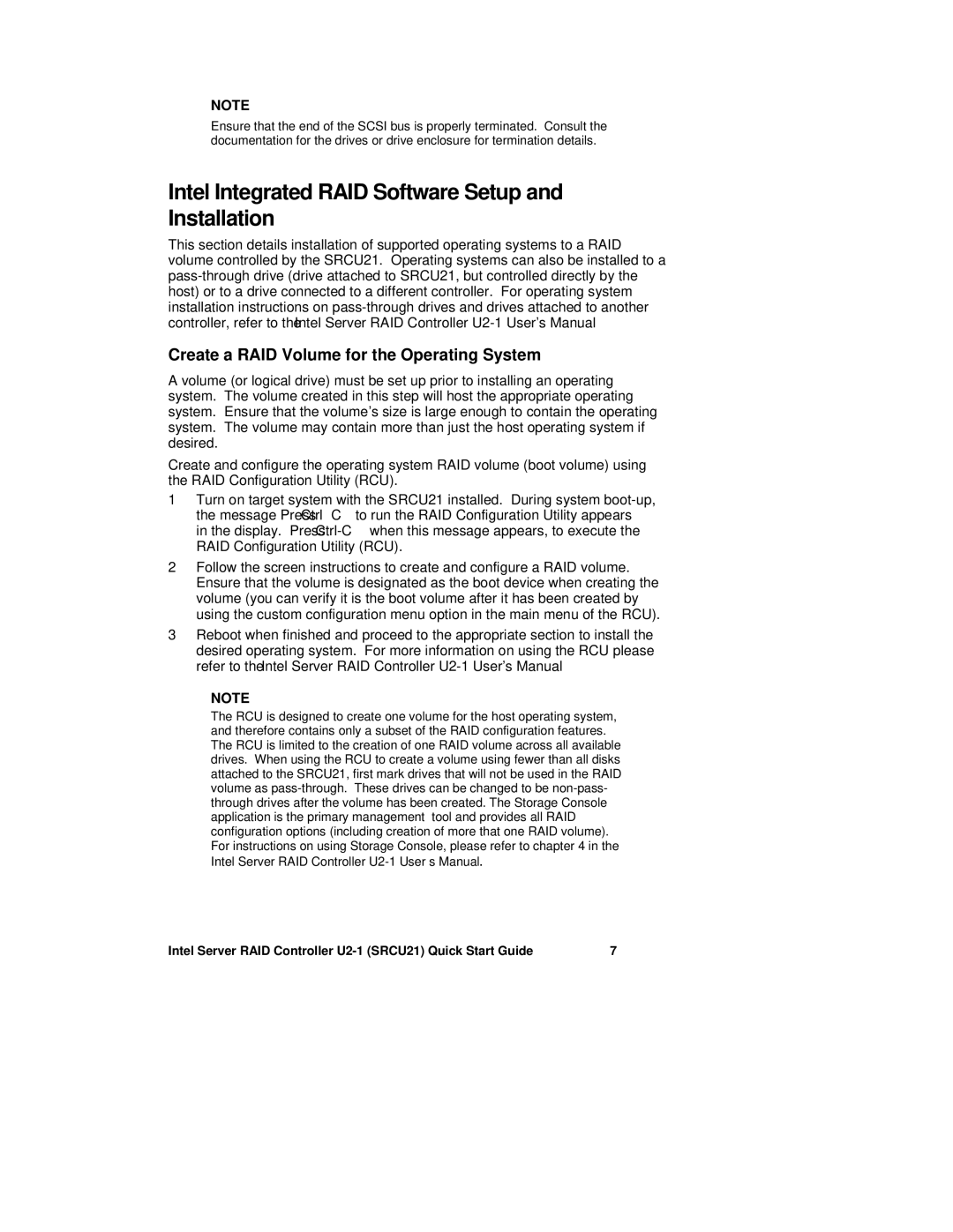 Intel U2-1 quick start Intel Integrated RAID Software Setup and Installation, Create a RAID Volume for the Operating System 