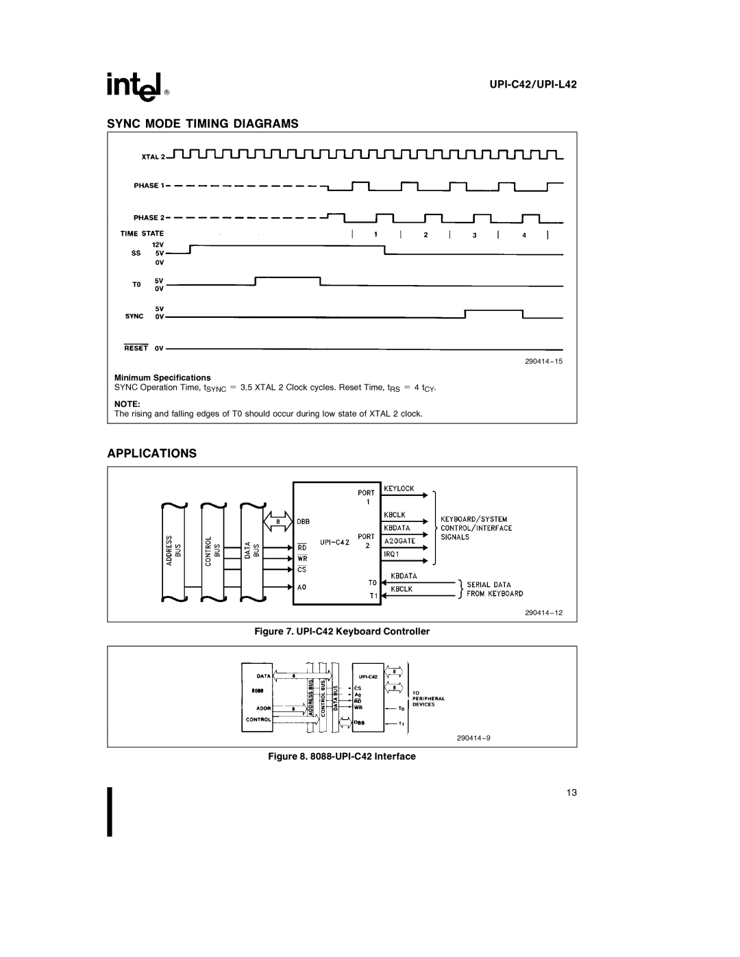 Intel UPI-C42, UPI-L42 specifications Sync Mode Timing Diagrams, Applications 