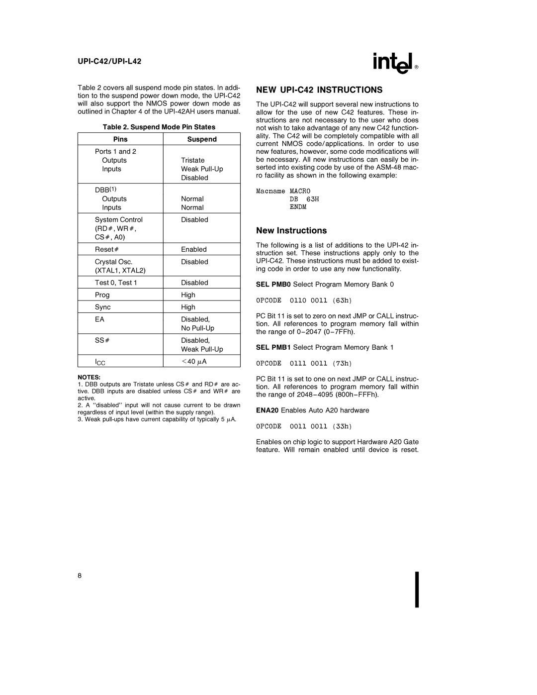 Intel UPI-L42 specifications NEW UPI-C42 Instructions, New Instructions, Rdý, Wrý, XTAL1, XTAL2, Ssý 