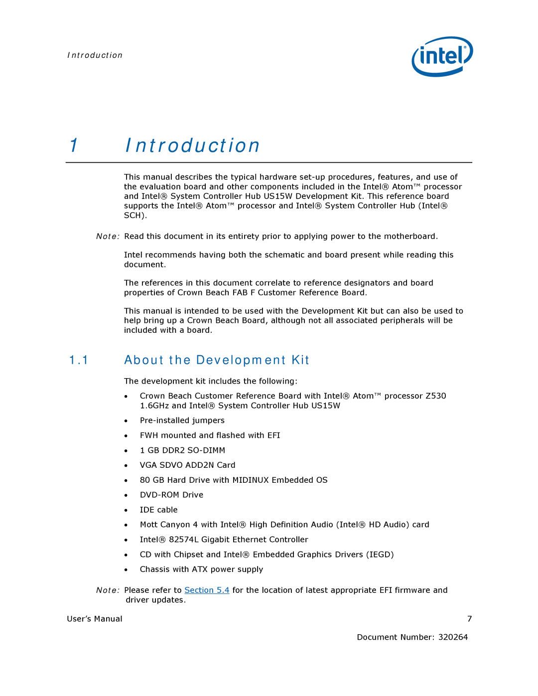 Intel US15W user manual Introduction, About the Development Kit 