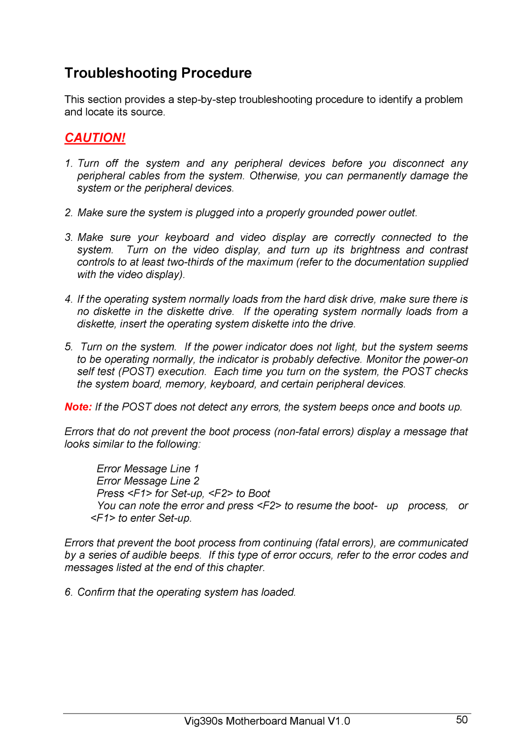 Intel Vig390s manual Troubleshooting Procedure 