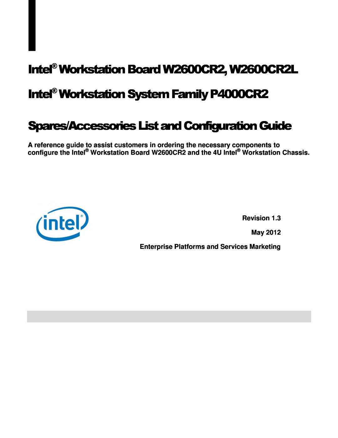 Intel W2600CR2 manual Revision May, Enterprise Platforms and Services Marketing 