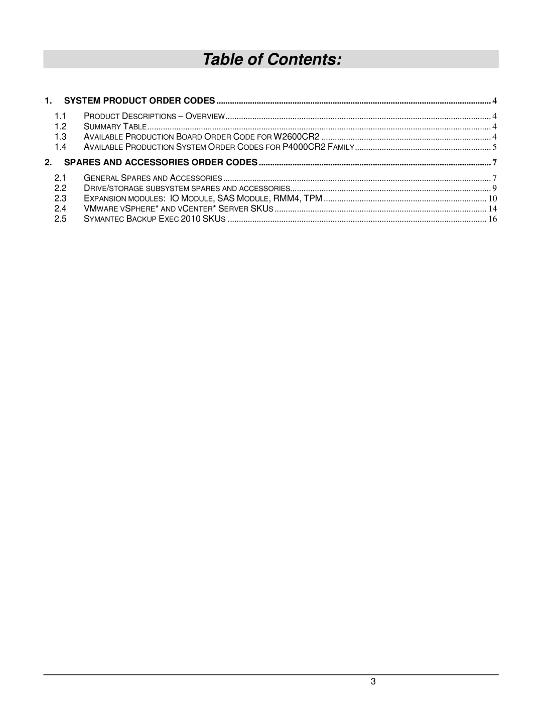 Intel W2600CR2 manual Table of Contents 