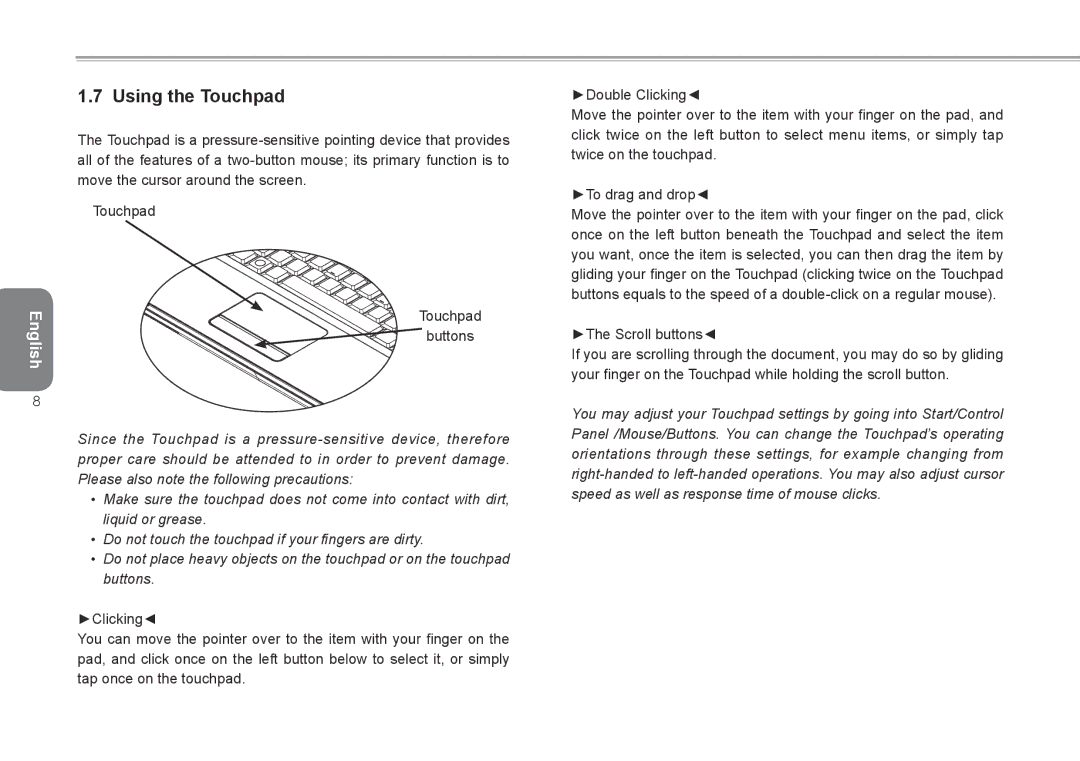 Intel W476, W576 user manual Using the Touchpad 